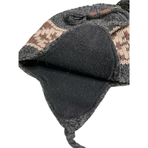 Trapper Style Wool Blend Knit Fleece Lined Beanie Hat - Picture 2 of 5